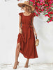 Tie Belt Ruffled Tiered Dress -BazaarBey - www.shopbazaarbey.com