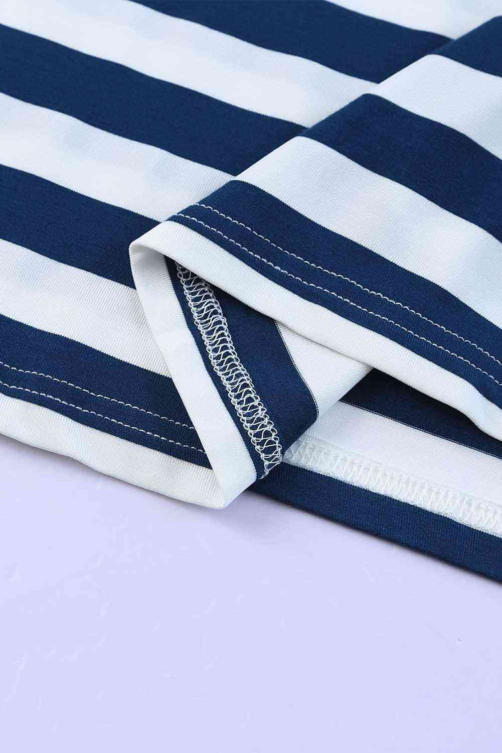 Striped V-Neck Short Sleeve Side Slit Dress -BazaarBey - www.shopbazaarbey.com