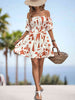 Printed Off-Shoulder Smocked Waist Dress -BazaarBey - www.shopbazaarbey.com