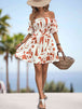 Printed Off-Shoulder Smocked Waist Dress -BazaarBey - www.shopbazaarbey.com