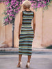 Striped Round Neck Sleeveless Midi Cover Up Dress Bazaarbey
