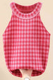 Plaid Round Neck Sleeveless Knit Top Trendsi
