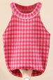 Plaid Round Neck Sleeveless Knit Top Trendsi