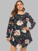 Full Size Floral Long Sleeve Mini Dress -BazaarBey - www.shopbazaarbey.com