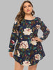 Full Size Floral Long Sleeve Mini Dress -BazaarBey - www.shopbazaarbey.com