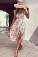 Floral Smocked Butterfly Sleeve Slit Dress -BazaarBey - www.shopbazaarbey.com