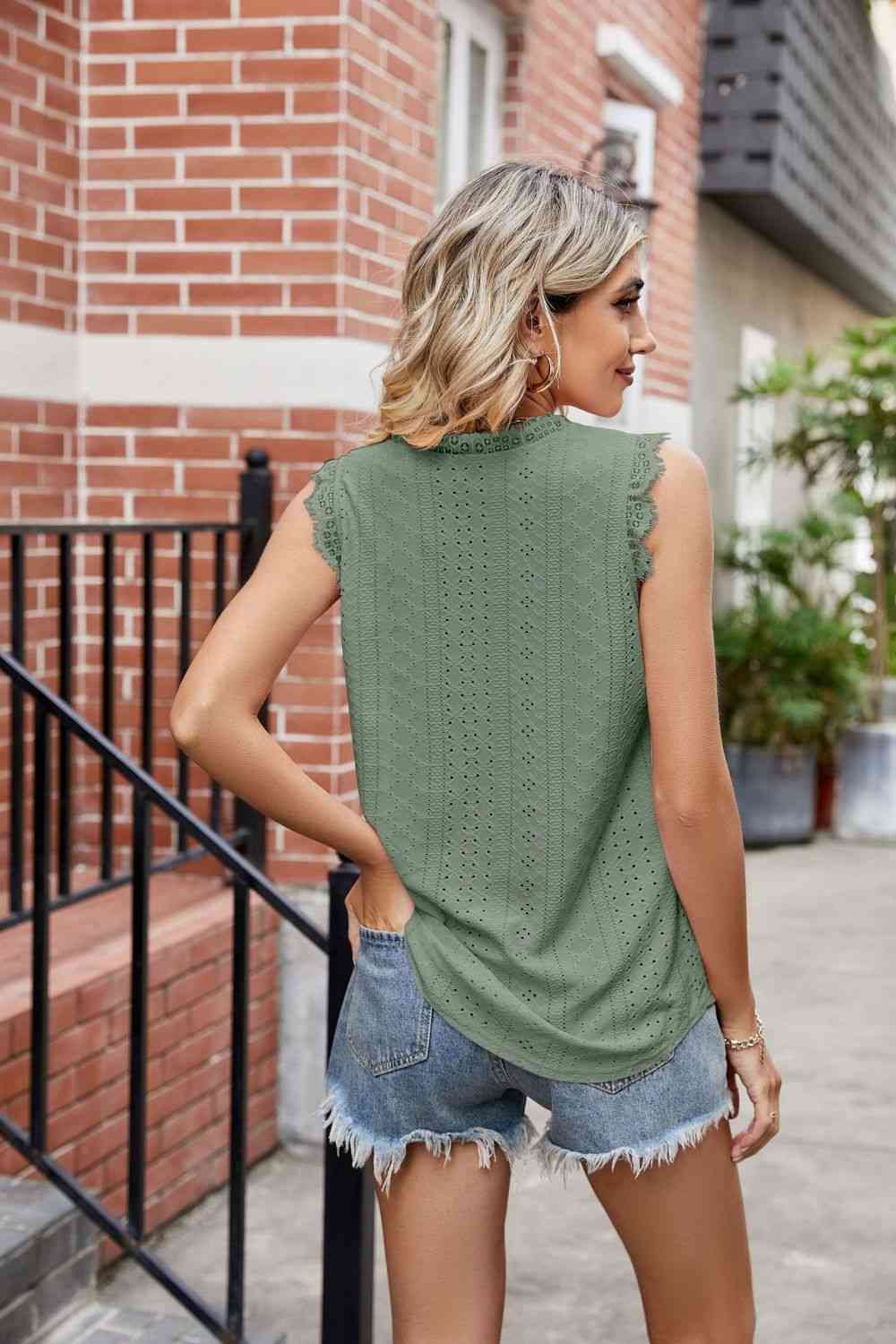  Lace Trim Eyelash V-Neck Tank Bazaarbey