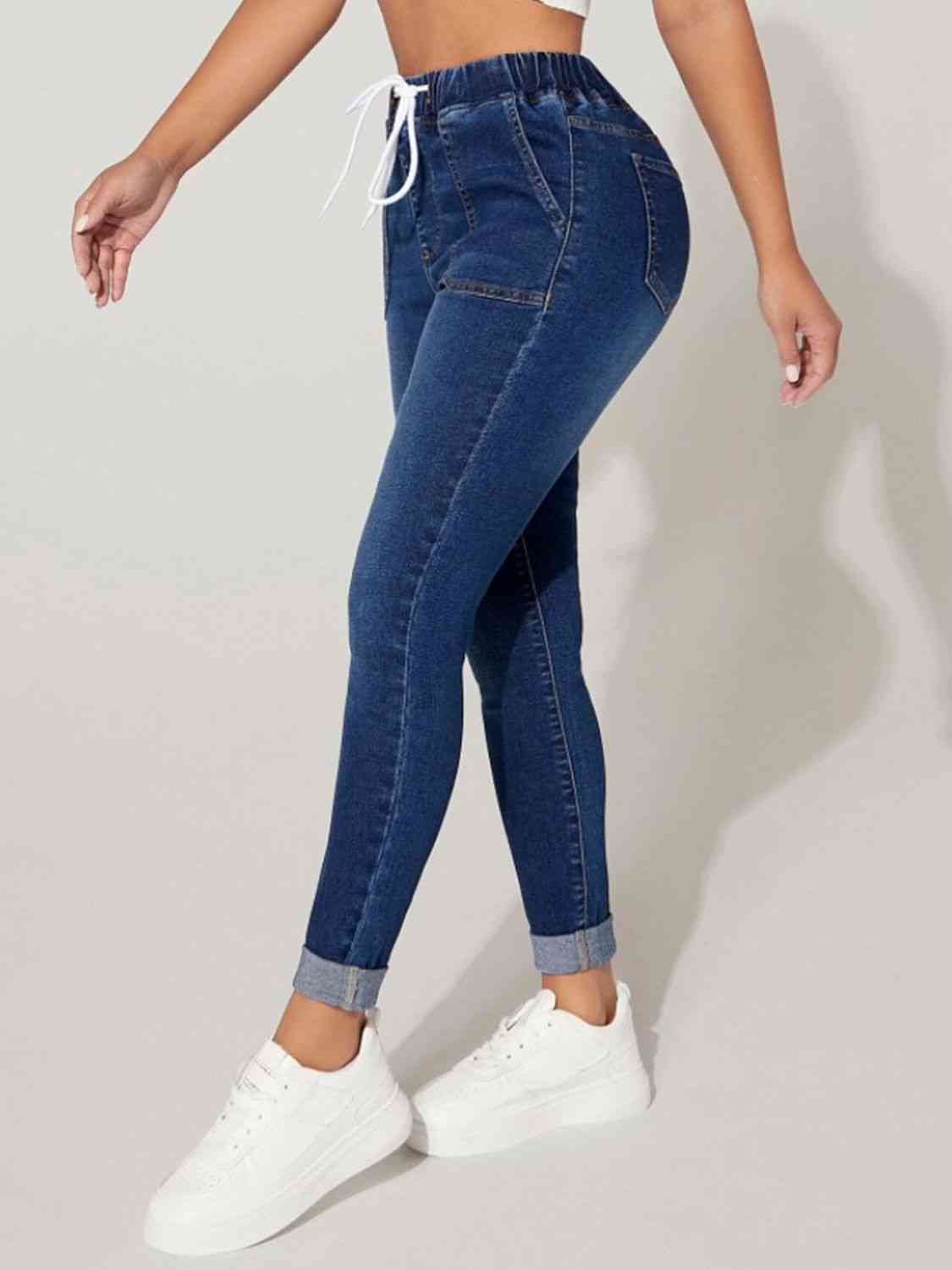Drawstring Cropped Jeans Trendsi