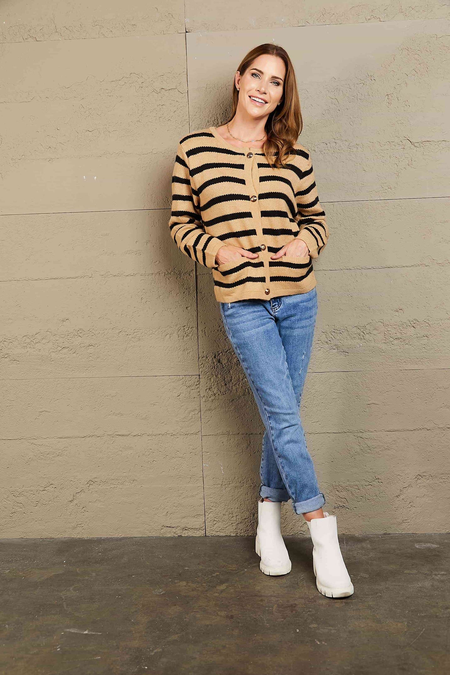  Striped Button Front Cardigan Trendsi