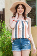 Striped Tassel Tie V-Neck Tank Bazaarbey