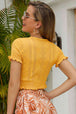 Buttoned Frill Hem Cropped Knit Top Trendsi