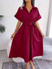 Short Sleeve Collared Tie Belt Dress -BazaarBey - www.shopbazaarbey.com