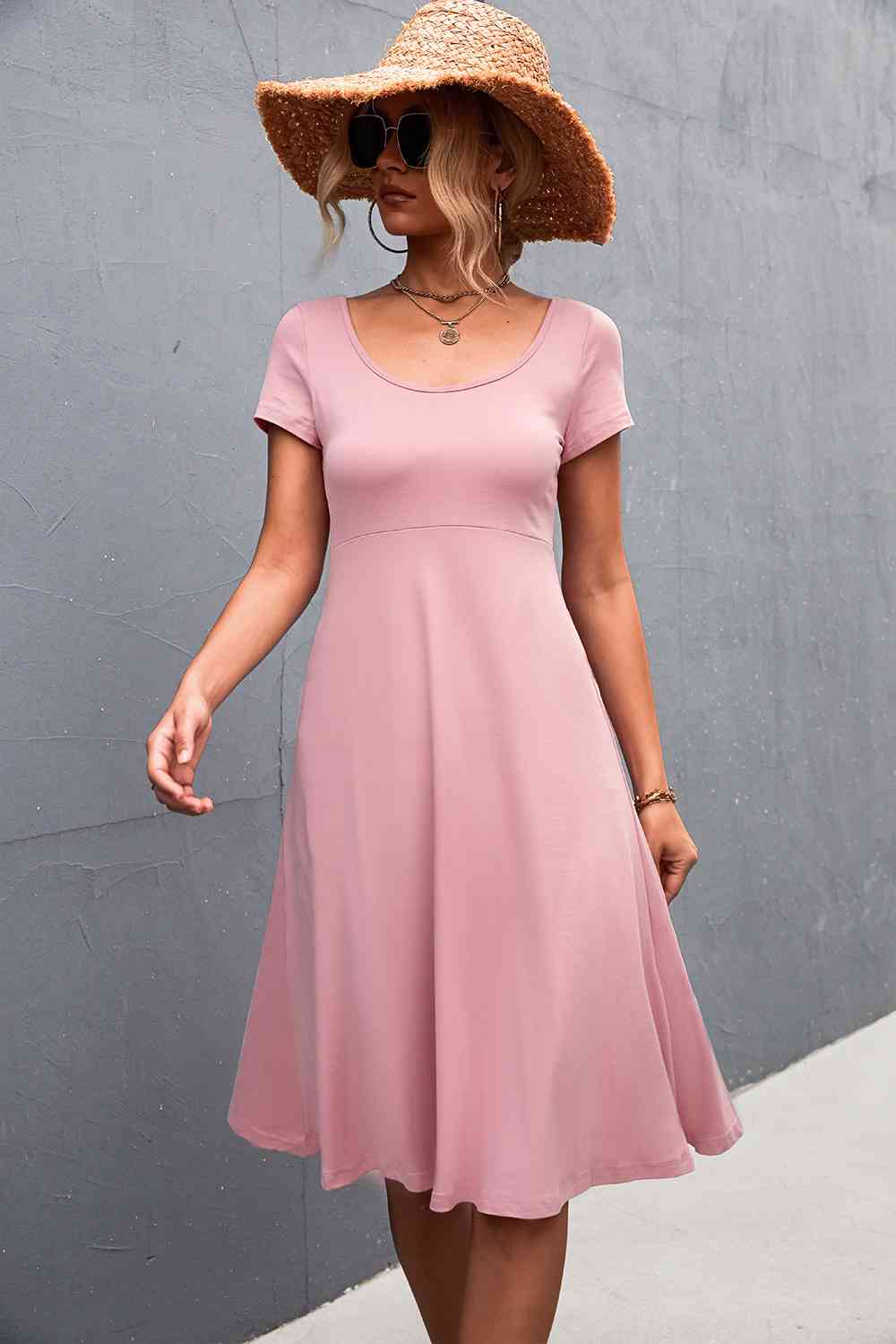 Scoop Neck Short Sleeve Dress -BazaarBey - www.shopbazaarbey.com