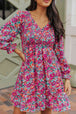 Floral Smocked V-Neck Flounce Sleeve Dress -BazaarBey - www.shopbazaarbey.com