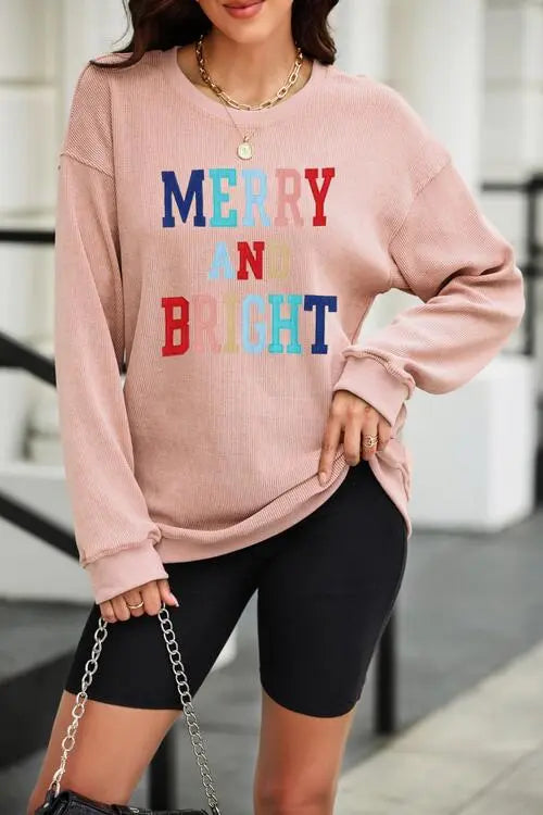 MERRY AND BRIGHT Graphic Sweatshirt Bazaarbey