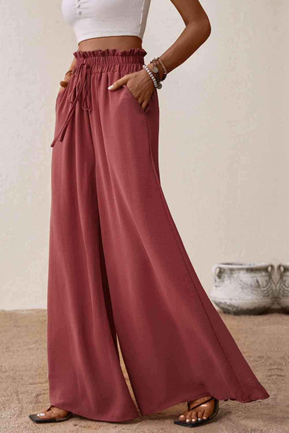 Smocked  Waist Wide Leg Pants Bazaarbey