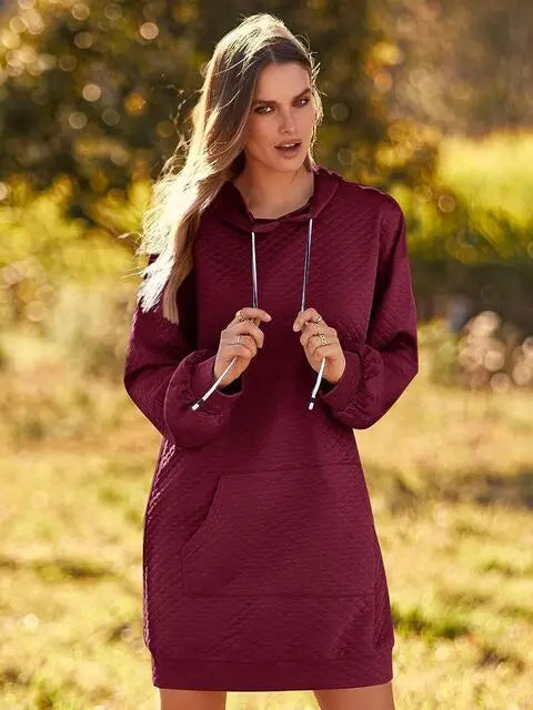 Textured Drawstring Tunic Hoodie Bazaarbey