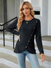 Round Neck Ribbed Button Detail Blouse Bazaarbey