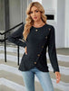 Round Neck Ribbed Button Detail Blouse Bazaarbey