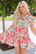 Multicolored Tie Neck Short Sleeve Tiered Dress -BazaarBey - www.shopbazaarbey.com