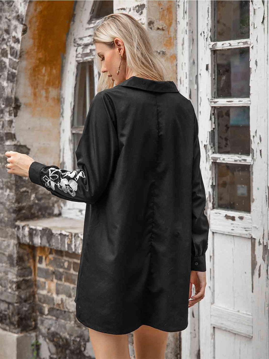 Floral Collared Neck Long Sleeve Dress -BazaarBey - www.shopbazaarbey.com