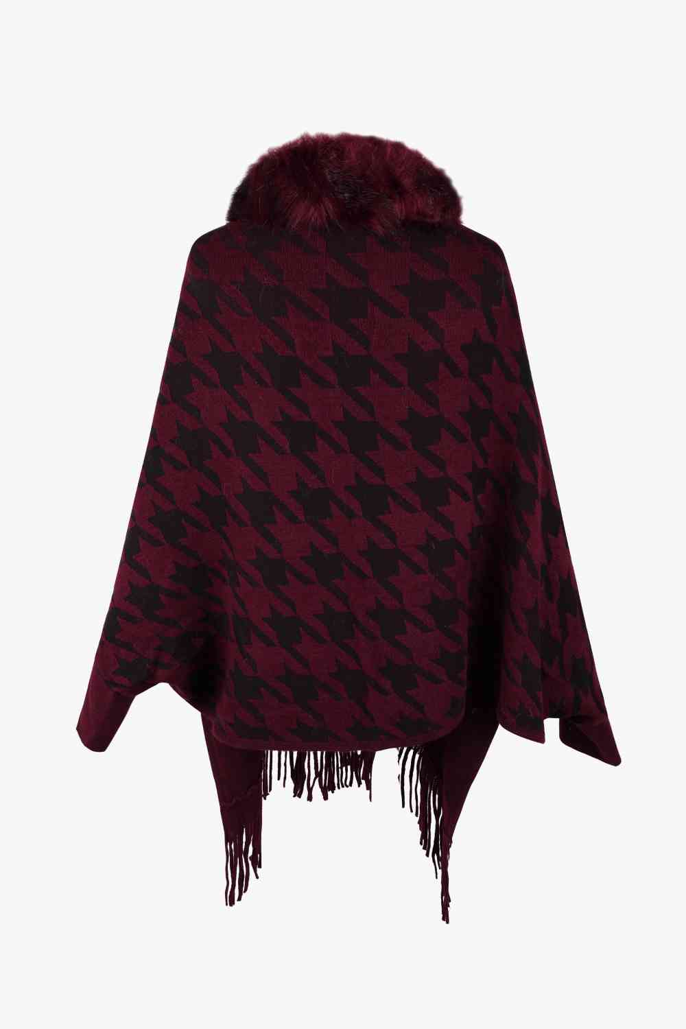 Houndstooth Fringe Hem Poncho Bazaarbey