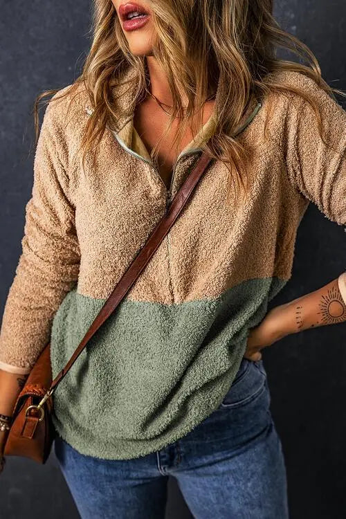 Contrast Half Zip Long Sleeve Sweatshirt Bazaarbey