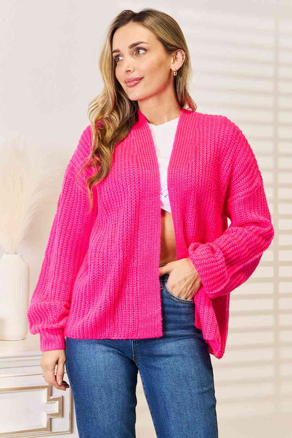 BazaarBey Woven Right Rib-Knit Open Front Drop Shoulder Cardigan Bazaarbey