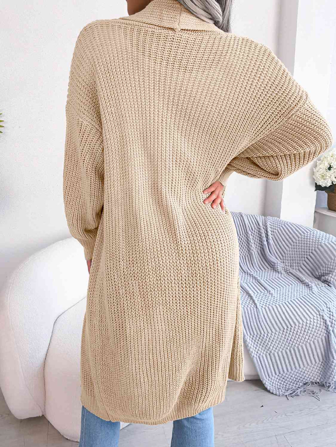 Open Front Dropped Shoulder Longline Cardigan Bazaarbey