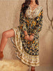 V-Neck Smocked Balloon Sleeve Dress -BazaarBey - www.shopbazaarbey.com