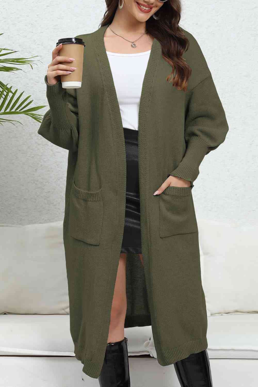 Open Front Dropped Shoulder Cardigan Trendsi