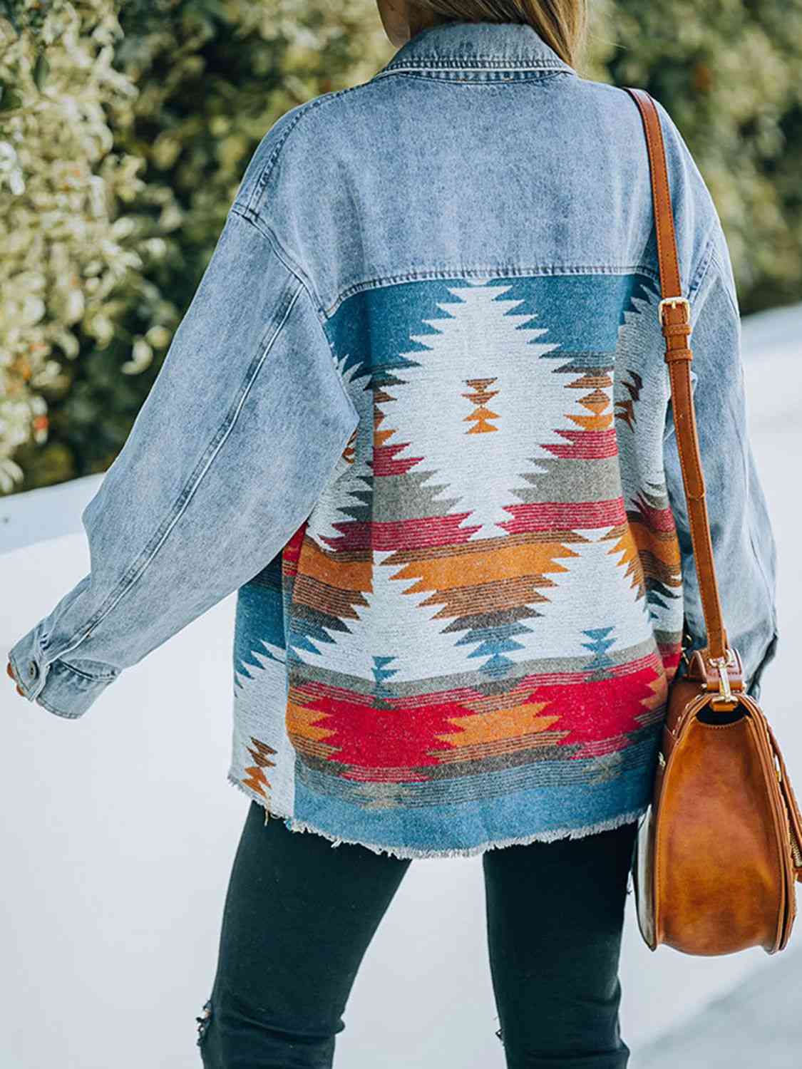 Collared Neck Dropped Shoulder Denim Jacket Bazaarbey