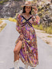 Printed V-Neck Long Sleeve Dress -BazaarBey - www.shopbazaarbey.com