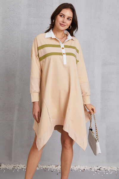 Half Button Handkerchief Hem Dress -BazaarBey - www.shopbazaarbey.com