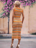 Striped Round Neck Sleeveless Midi Cover Up Dress Bazaarbey