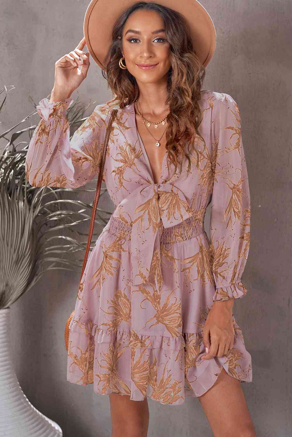 Floral Deep V Flounce Sleeve Mini Dress -BazaarBey - www.shopbazaarbey.com