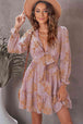 Floral Deep V Flounce Sleeve Mini Dress -BazaarBey - www.shopbazaarbey.com