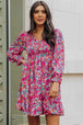Floral Smocked V-Neck Flounce Sleeve Dress -BazaarBey - www.shopbazaarbey.com