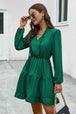 V-Neck Tie Neck Long Sleeve Dress -BazaarBey - www.shopbazaarbey.com