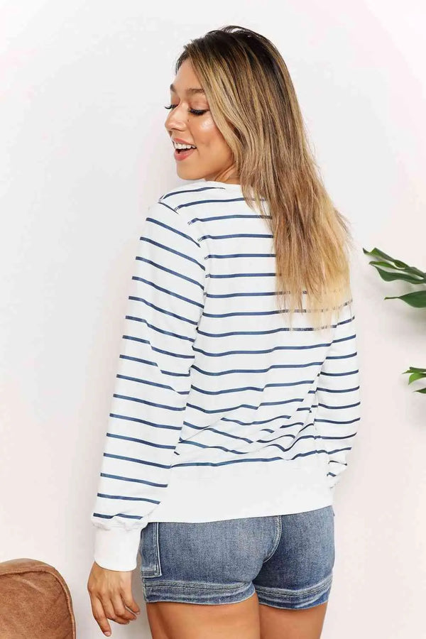  Striped Long Sleeve Round Neck Top Trendsi