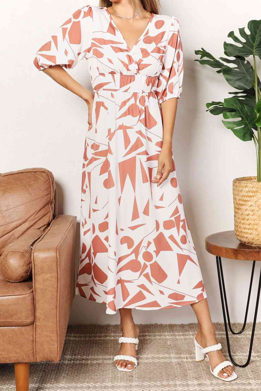  Printed  Balloon Sleeve Dress -BazaarBey - www.shopbazaarbey.com
