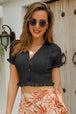 Buttoned Frill Hem Cropped Knit Top Trendsi