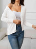 V-Neck Long Sleeve Buttoned Knit Top Trendsi