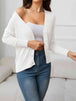 V-Neck Long Sleeve Buttoned Knit Top Trendsi