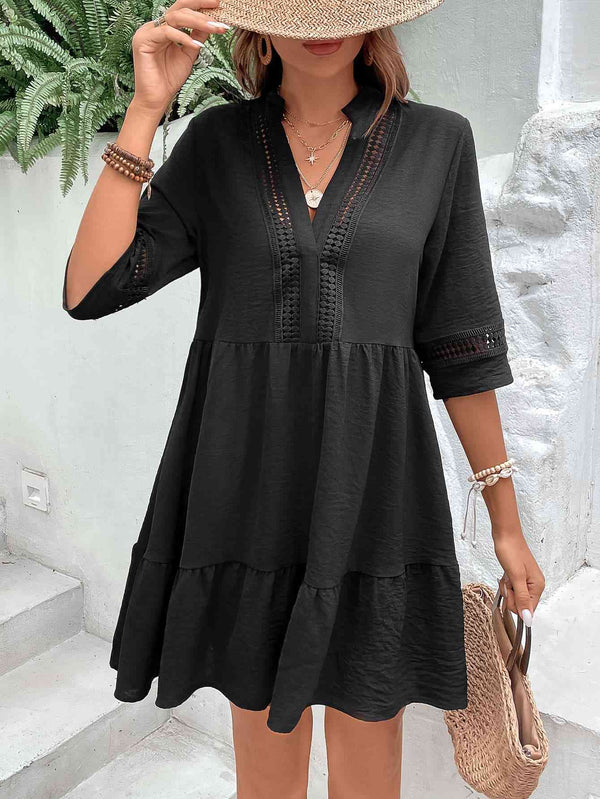 Notched Neck Half Sleeve Dress -BazaarBey - www.shopbazaarbey.com