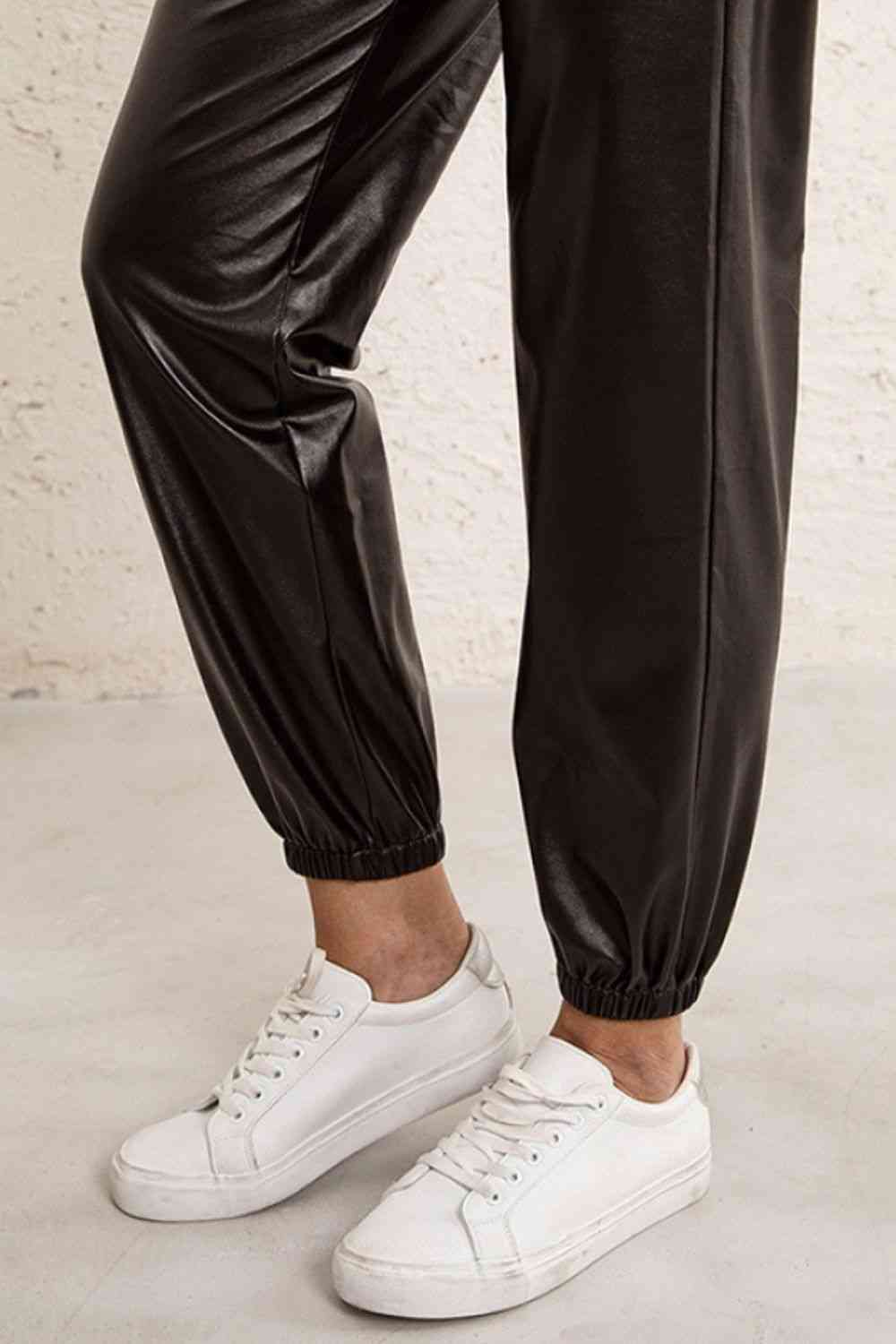 Elastic Waist PU Leather Joggers Bazaarbey