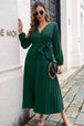 Pleated Long Sleeve  Maxi Dress -BazaarBey - www.shopbazaarbey.com
