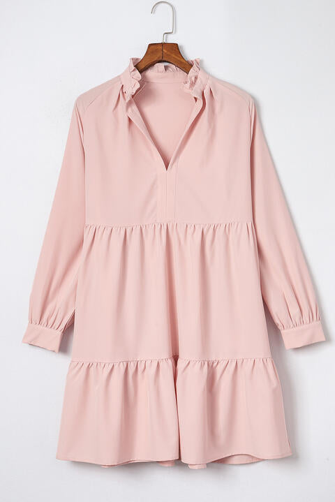 Notched Neck Tiered Dress -BazaarBey - www.shopbazaarbey.com