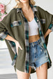 Plaid Button Down Collared Jacket Trendsi
