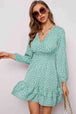 Printed  Neck Puff Sleeve Ruffle Hem Dress -BazaarBey - www.shopbazaarbey.com